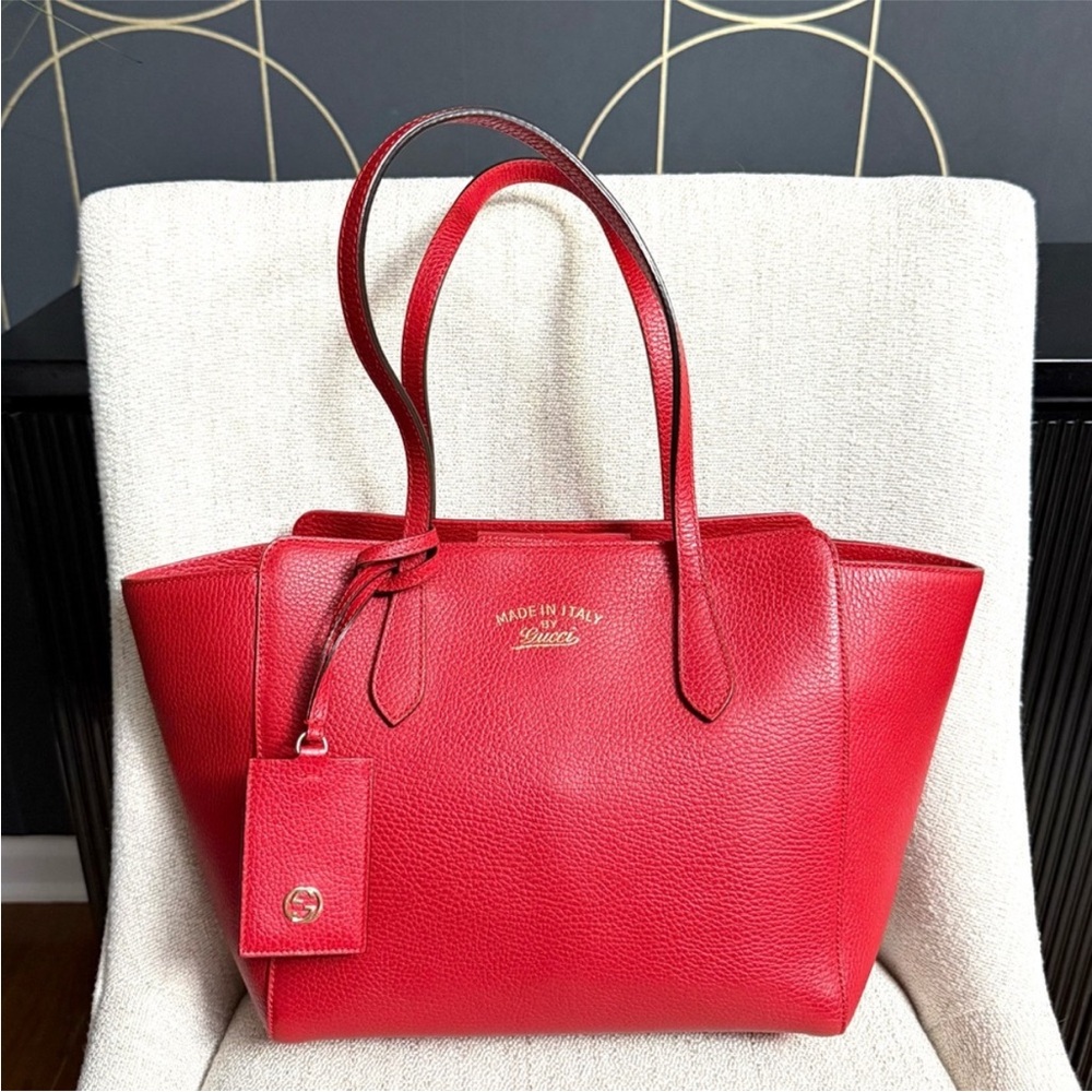 Authentic Gucci Swing tote bag red leather medium size - Picture 1 of 16